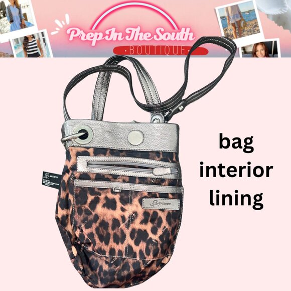 👜 B. Makowsky Pebble Leather Crossbody | Pewter Metallic | Leopard lining - Picture 5 of 8